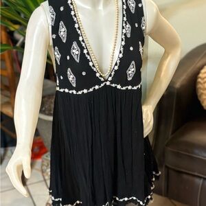 Free People Black and White Embellished Tunic